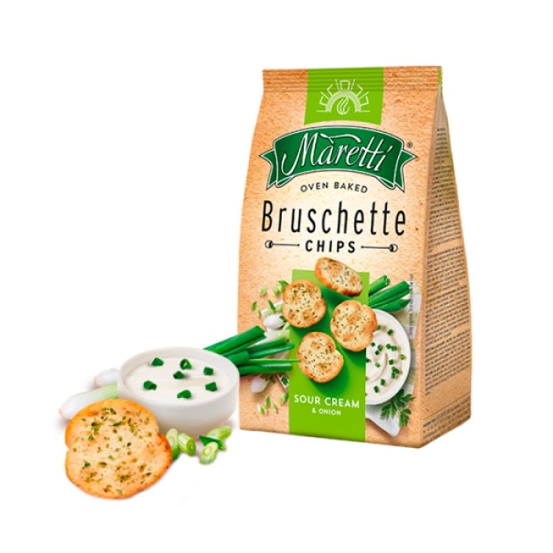 Chips Bruschette Sabor Crema Agria y Cebolla Maretti 140 Gr.
